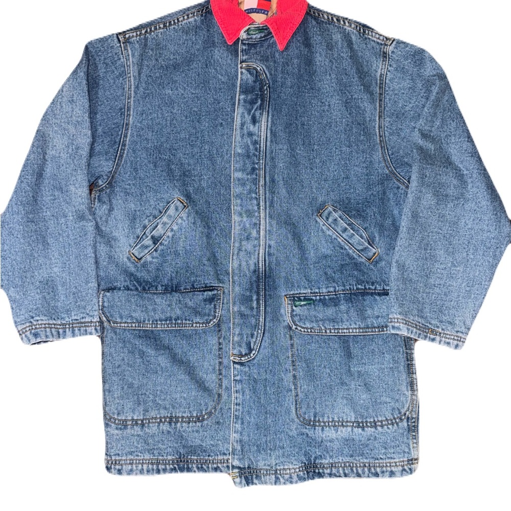 Tommy Hilfiger Denim Jacket with Vibrant Red Collar
